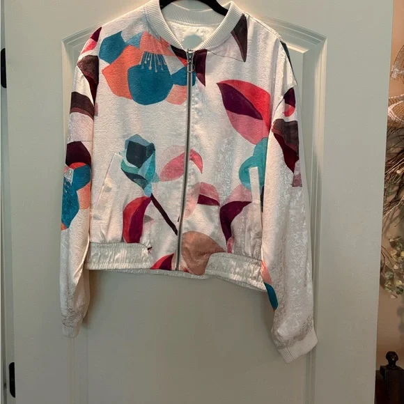 Elevenses Pink and White Bomber Jacket with Ribbed Cuffs - Picture 2 of 6